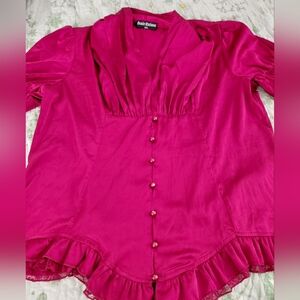 Scarlet Darkness Burgundy Red Victorian Lace Up Corset Blouse Ren Faire 2XL Flaw